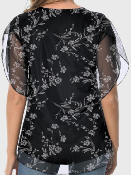 Wholesale Print Mesh Panel Short Sleeve Top