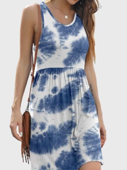 Wholesale Printed Crew Neck Sleeveless Dress