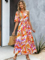 Wholesale Printed Off Shoulder Elegant Dress