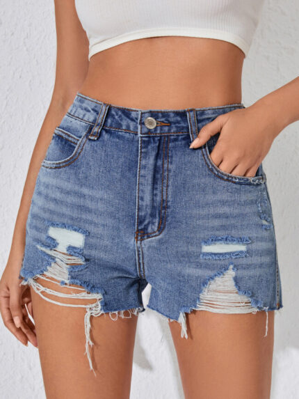 Wholesale Ripped High Waist Casual Denim Shorts