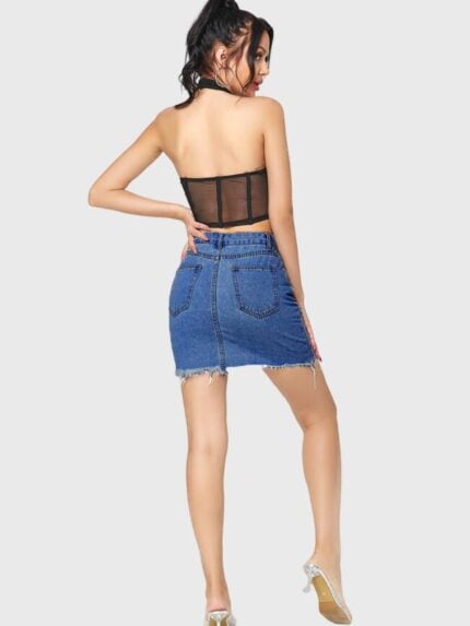 Wholesale Ripped Hip Wrap Denim Skirt