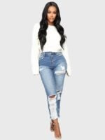 Wholesale Ripped Straight-leg Denim Jeans