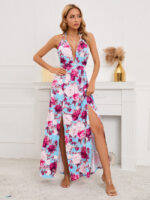 Wholesale Sexy V-neck Tie Slit Floral Dress