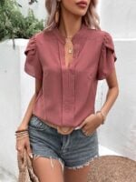 Wholesale Simple V Neck Short Sleeve Blouse