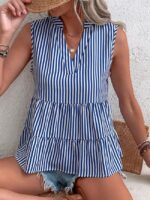 Wholesale Sleeveless V-neck Striped Shirt