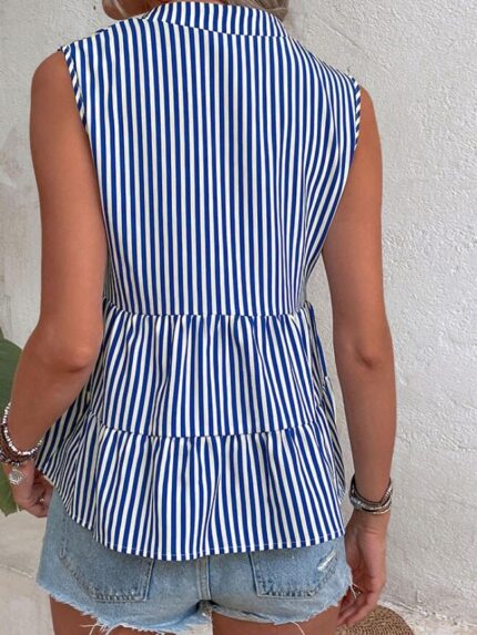 Wholesale Sleeveless V-neck Striped Shirt