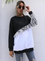 Wholesale Snake Print Panel Long Sleeve Sweatshirt