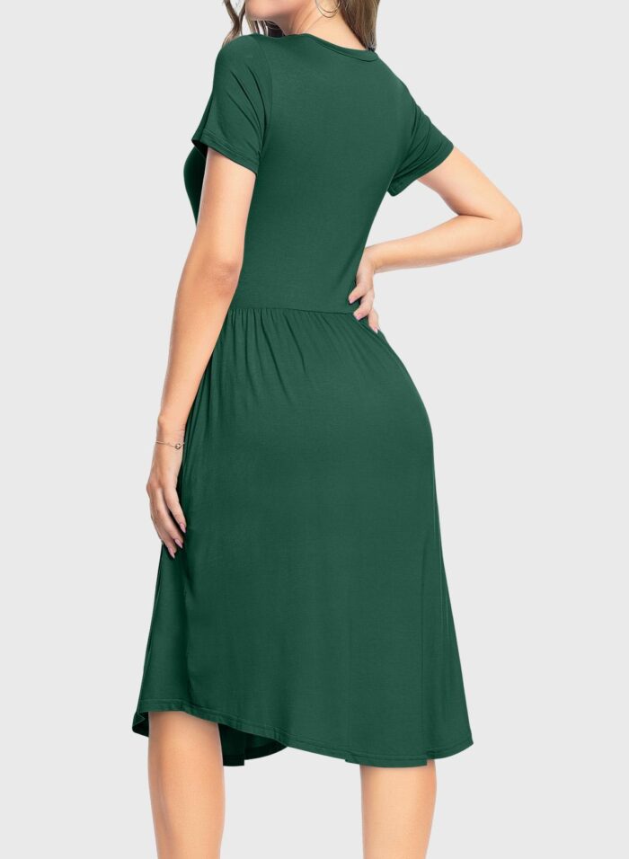 Wholesale Solid Color Crew Neck Short Sleeve Dress