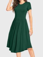 Wholesale Solid Color Crew Neck Short Sleeve Dress