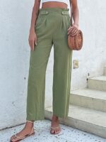 Wholesale Solid Color Cropped Straight Casual Pants