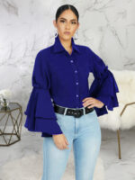 Wholesale Solid Color Fashion Ruffle Sleeve Shirt