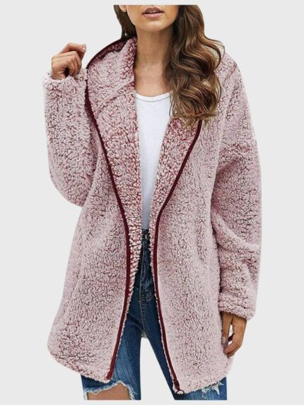 Wholesale Solid Color Hooded Long Sleeve Plush Jacket