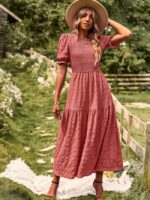 Wholesale Solid Color Puff Sleeve Maxi Dress