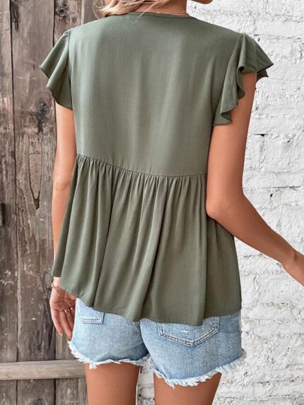 Wholesale Solid Color Ruffle Tie Sleeveless Blouse