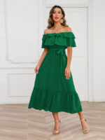 Wholesale Solid Color Sexy Off-Shoulder Mid Length Dress