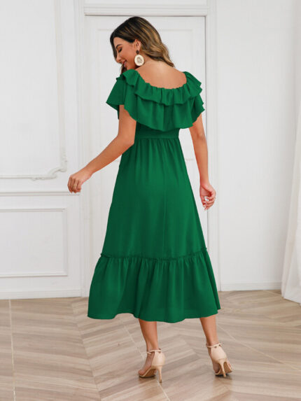 Wholesale Solid Color Sexy Off-Shoulder Mid Length Dress