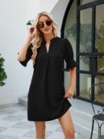 Wholesale Solid Color V Neck Half Sleeve Dress