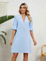 Wholesale Solid Color V Neck Loose Half Sleeve Dress