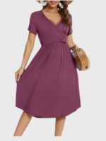 Wholesale Solid Color V Neck Short Sleeve Dress