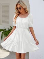 Wholesale Square Neck Puff Sleeve A-Line Dress