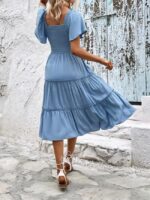 Wholesale Square Neck Ruffle Sleeves Elegant Dress