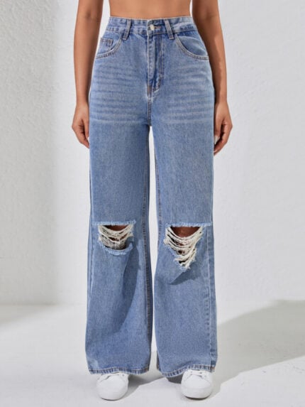 Wholesale Street Ripped Wide Leg Jeans