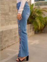 Wholesale Sweet Floral Embroidered Flare Jeans