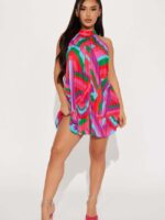 Wholesale Trendy Color Contrast Halter Mini Dress