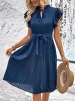 Wholesale Trendy Pleated Solid Color Dress