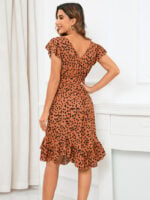 Wholesale V Neck Leopard Print Ruffle Irregular Dress