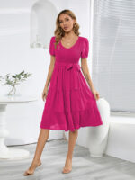 Wholesale V Neck Puff Sleeve Dress