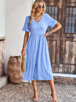 Wholesale V Neck Ruffle Button Dress