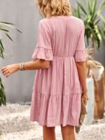 Wholesale V-Neck Ruffle Sleeve Button Dress