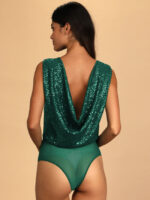 Wholesale V-Neck Sequined Backless Sexy Bodysuit