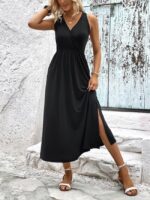 Wholesale V Neck Slit Casual Sleeveless Dress