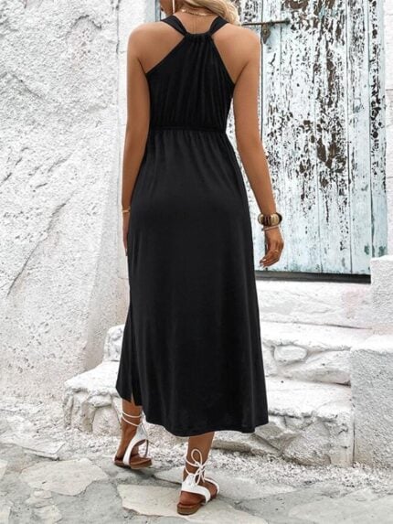 Wholesale V Neck Slit Casual Sleeveless Dress