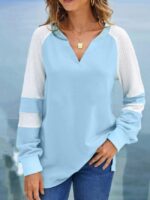 Wholesale V-neck Color Contrast Panel Long Sleeve T-shirt