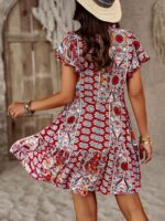 Wholesale Vintage Print Ruffle Sleeve Dress