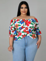 Wholesale plus off shoulders flower print top