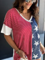 Wholesale stripe star print v-neck T-shirt