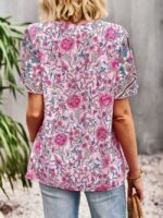 Wholesale Bohemian Floral V Neck Short Sleeve Blouse