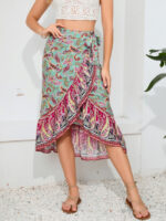 Wholesale Boho Print Slit Irregular Hem Skirt