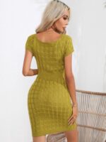 Wholesale Button Square Neck Short Sleeve Knit Dress