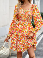 Wholesale Casual Floral V-neck Long Sleeve Dress