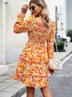 Wholesale Casual Floral V-neck Long Sleeve Dress