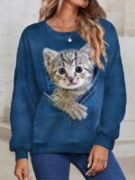 Wholesale Cat Print Long Sleeved Sweatshirt