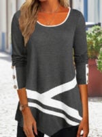 Wholesale Color Block Round Neck Long Sleeve T-Shirt