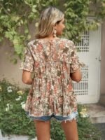 Wholesale Cute Floral Print Ruffle Sleeve Top