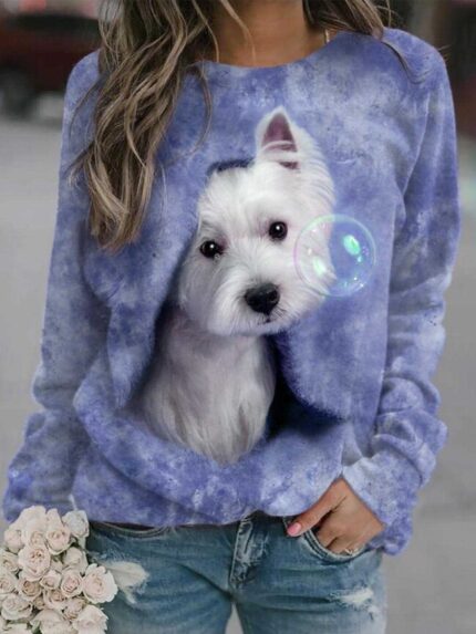 Wholesale Dog Bubble Print Long Sleeve Sweatshirt