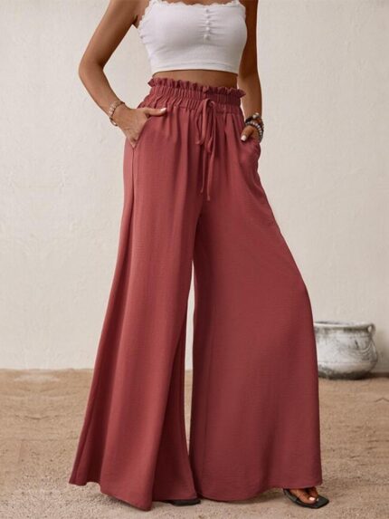 Wholesale Elastic Waist Flared Wide-Leg Pants